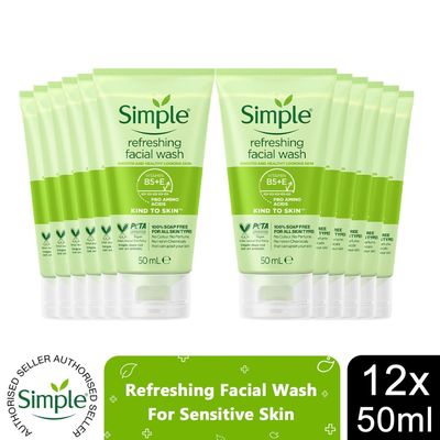 Simple Women's Kind to Skin Soap Free Refreshing 'Facial Gel Wash', 3 x 50ml in White