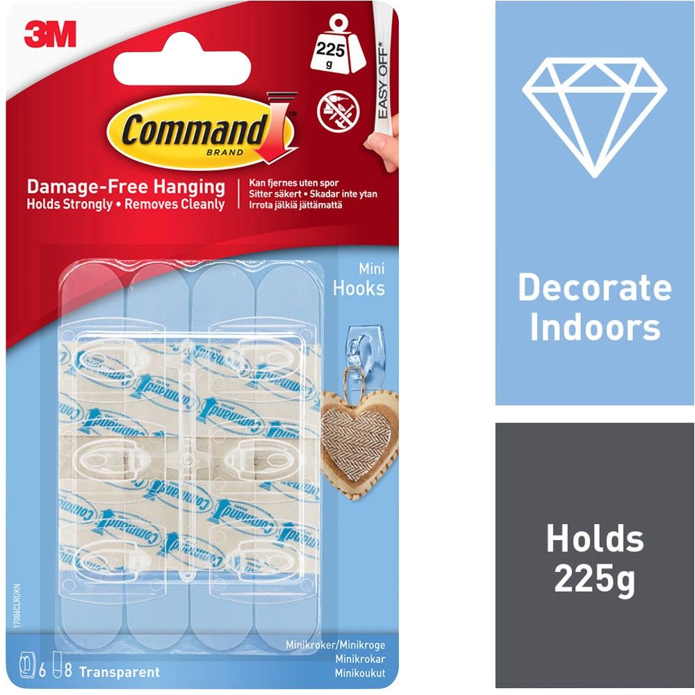 3M Command Mini Clear Hooks with Clear Strips 17006CLR - Image 1