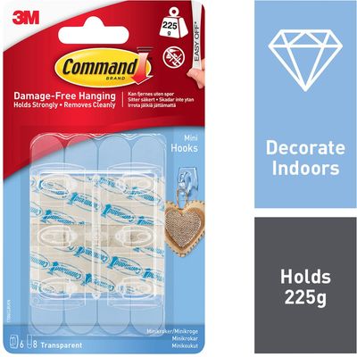 3M Command Mini Clear Hooks with Clear Strips 17006CLR