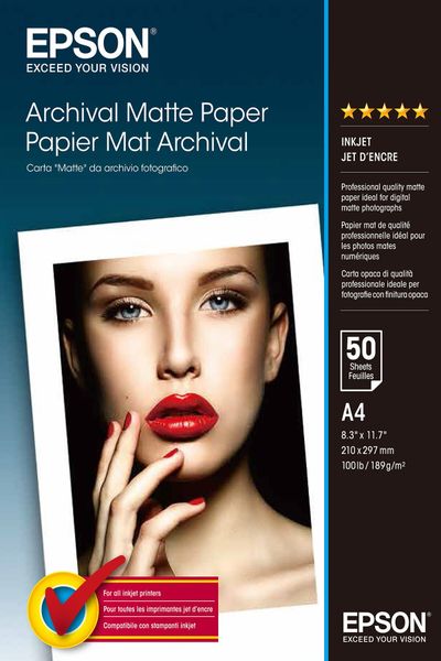 Epson Archival Matte Paper - A4 - 50 Sheets Matte 192 g/m A4 White 50 sheets WorkForce Pro WF-C5790DWF SureColor SC-T7200D SureColor SC-T7200 SureColor SC-T7200 SureColor...
