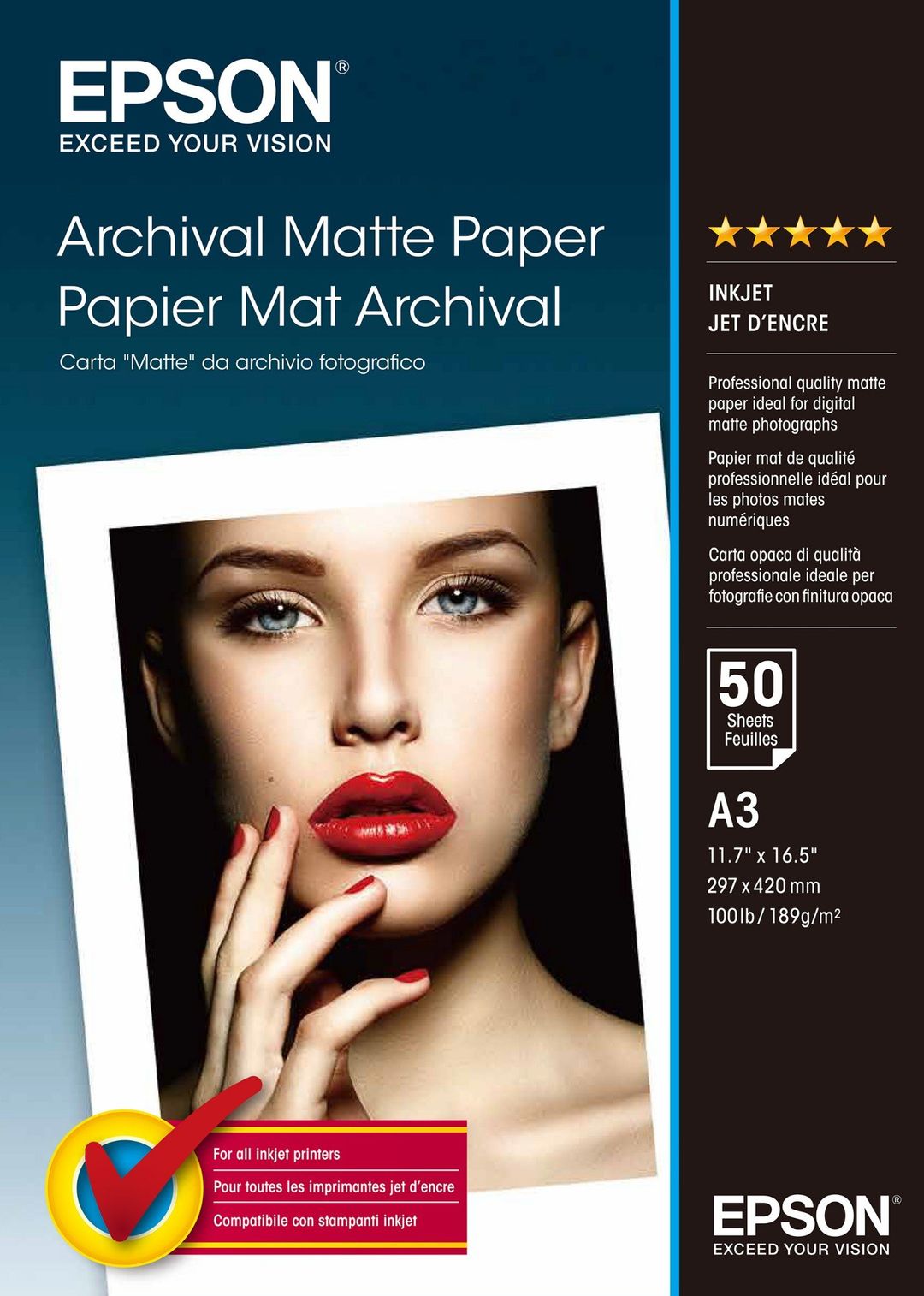 Epson Archival Matte Paper, DIN A3, 189g/m², 50 Sheets - Image 1
