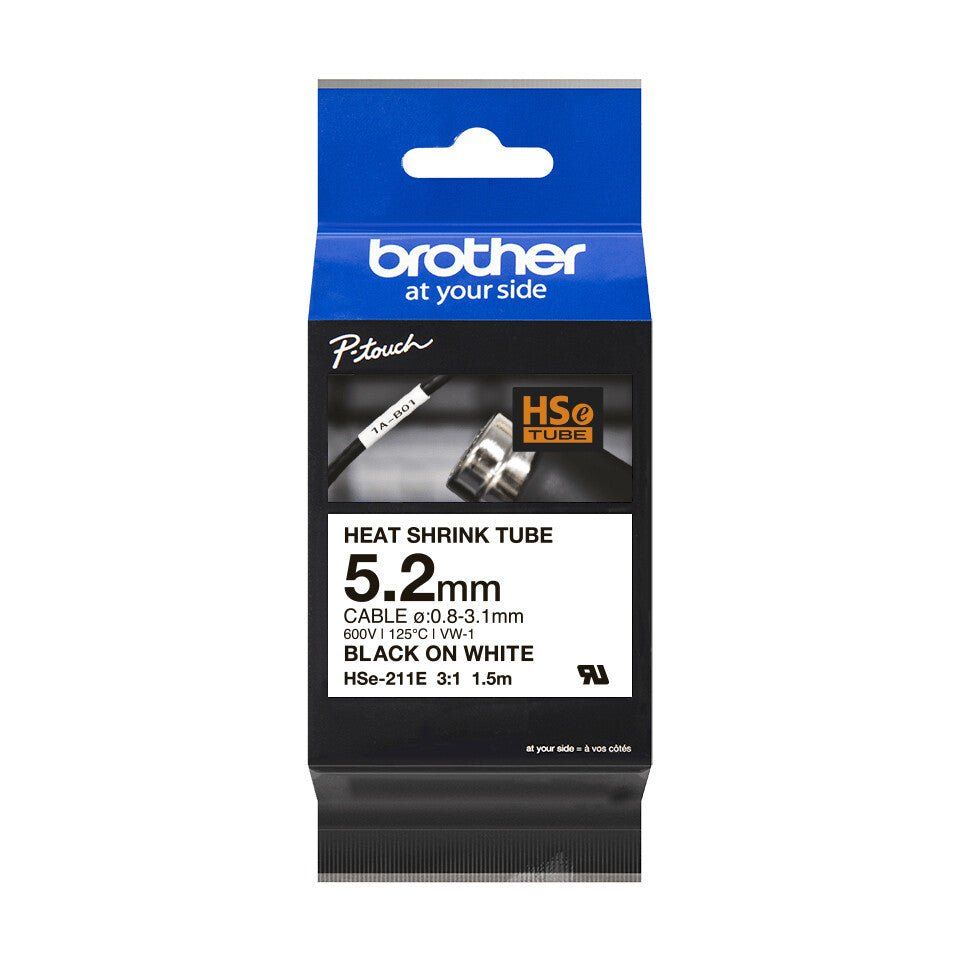 Brother HSE-211E label-making tape Black on white - Image 1