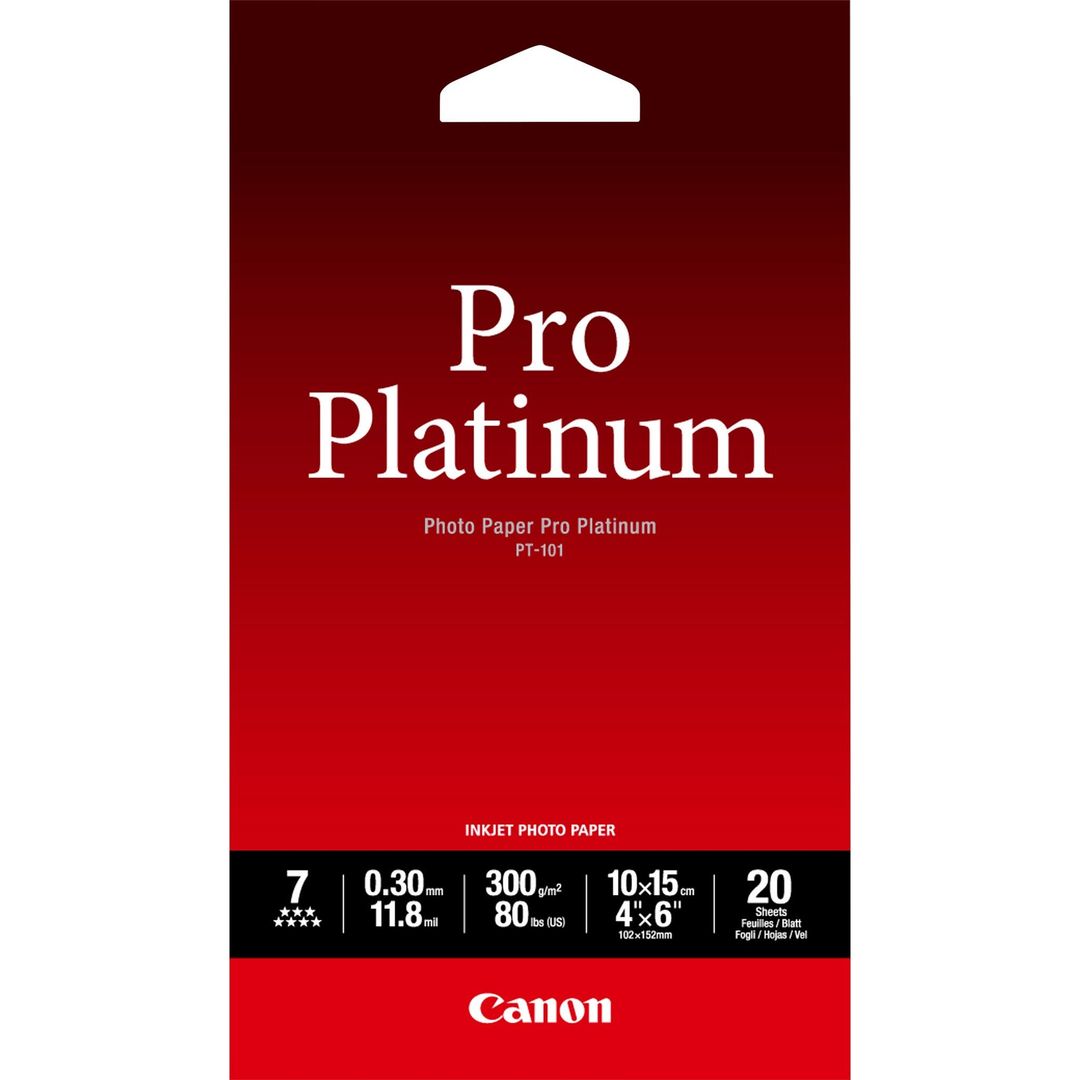 Canon PT-101 Pro Platinum Photo Paper 4x6" - 20 Sheets - Image 1
