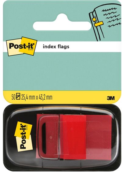Post-It Index Flags Medium Red 25.4 mm x 43.2 mm 50 Flags/Dispenser 1 Dispenser/Pack