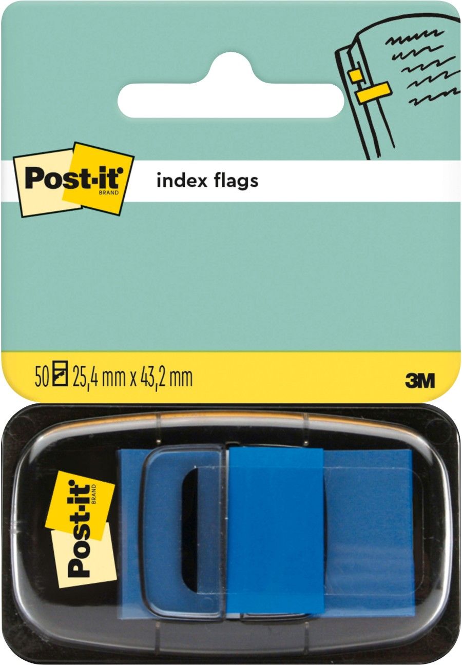 Post-It Index Flags Medium Blue 25.4 mm x 43.2 mm 50 Flags/Dispenser 1 Dispenser/Pack - Image 1