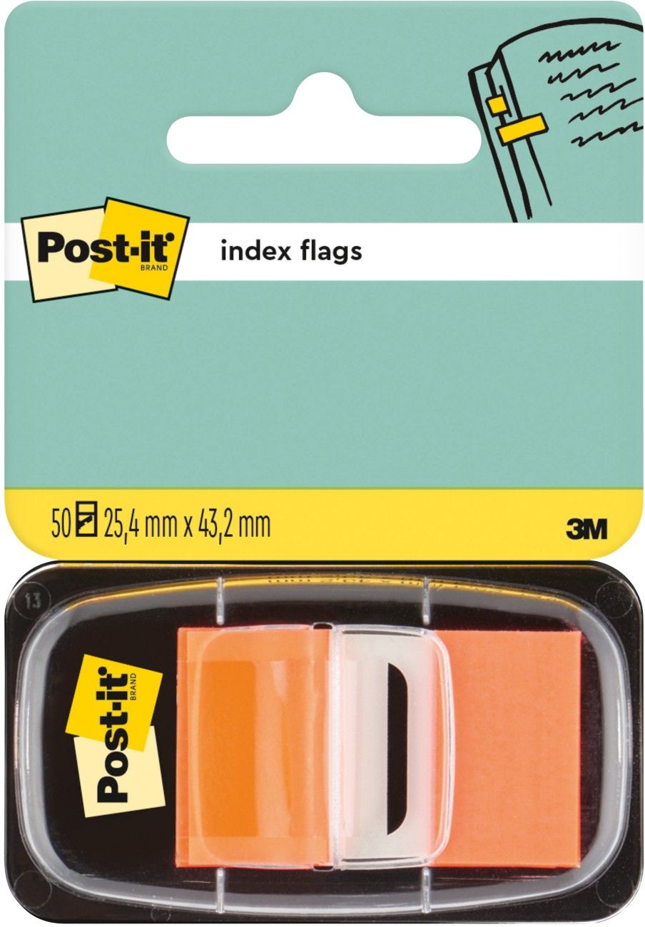 Post-It Index Flags Medium Orange 25.4 mm x 43.2 mm 50 Flags/Dispenser 1 Dispenser/Pack - Image 1
