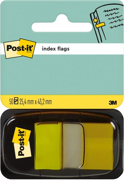 Post-It Index Flags Medium Yellow 25.4 mm x 43.2 mm 50 Flags/Dispenser 1 Dispenser/Pack