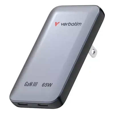 Verbatim Essentials Slim GaN Wall Charger 65W US/EU/UK - Grey - Thumbnail 2
