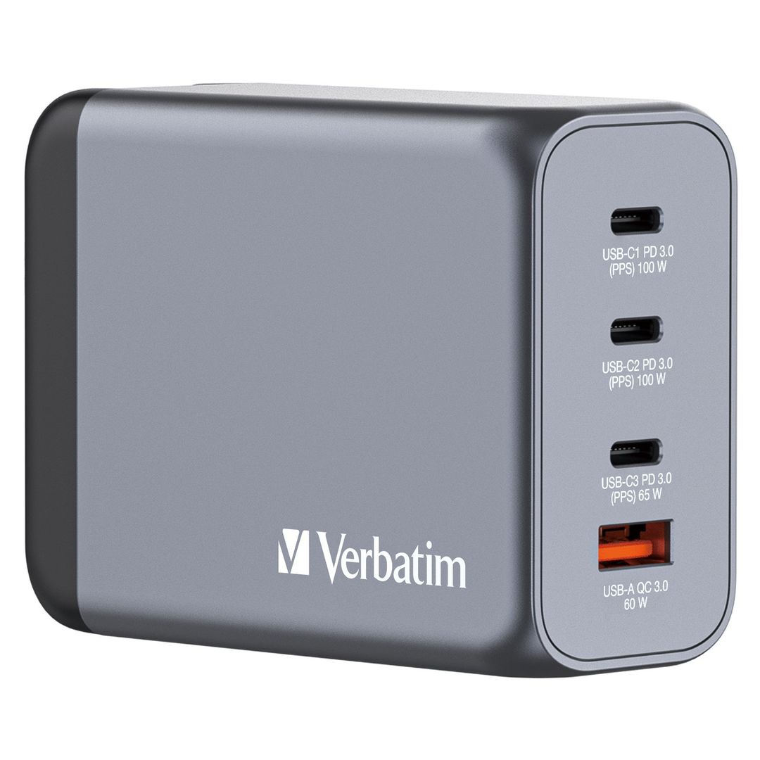 Verbatim GNC-200 GaN Charger 200W with 2 x USB-C PD 100W / 1 x USB-C PD 65W / 1 x USB QC 3.0 (EU/UK/US) - Image 1