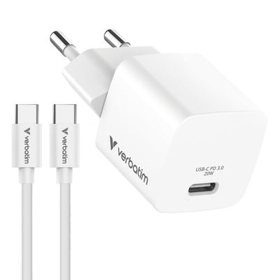 Verbatim Mini GaN Charger 20W Bundle with USB-C cable
