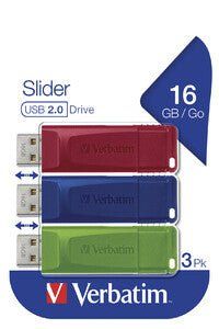 Verbatim Slider - USB Drive - 3x16 GB - Blue/Red/Green - Image 1