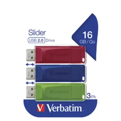 Verbatim Slider - USB Drive - 3x16 GB - Blue/Red/Green - Thumbnail 2