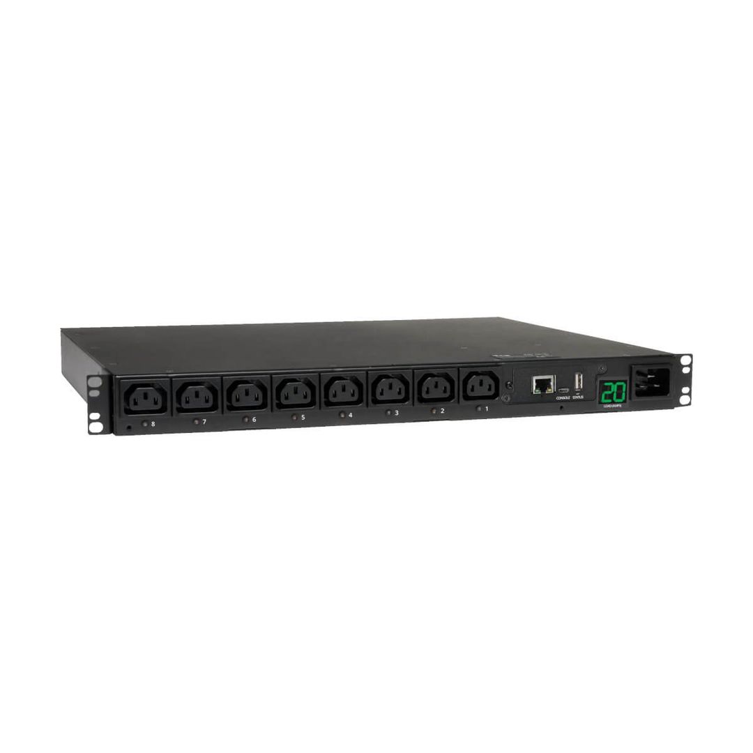 Tripp Lite PDUMH20HVNET 3.7kW Single-Phase 208/230V Switched PDU - LX Platform 8 C13 Outlets C20 Input with L6-20P Adapter 2.4m Cord 1U Rack-mount TAA - Image 1