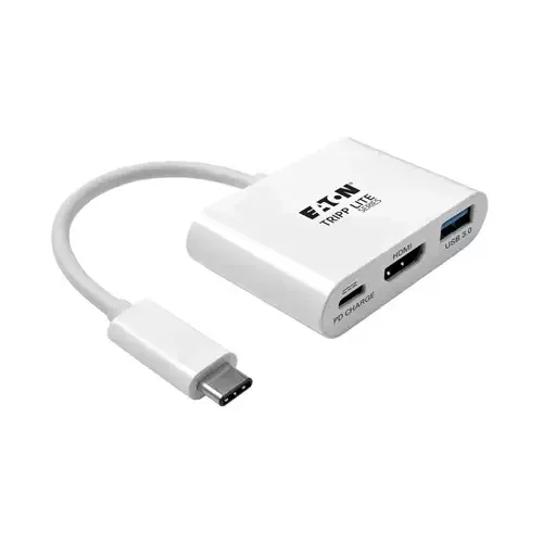 Tripp Lite U444-06N-HU-C USB-C to HDMI Adapter with USB 3.x (5Gbps) Hub Port and PD Charging HDCP White - Image 1