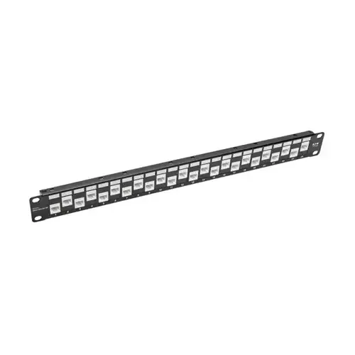 Tripp Lite N254-024-6A-OF 24-Port 1U Rack-Mount Cat6a Offset Feed-Through Patch Panel with Cable Management Bar RJ45 Ethernet TAA - Image 1
