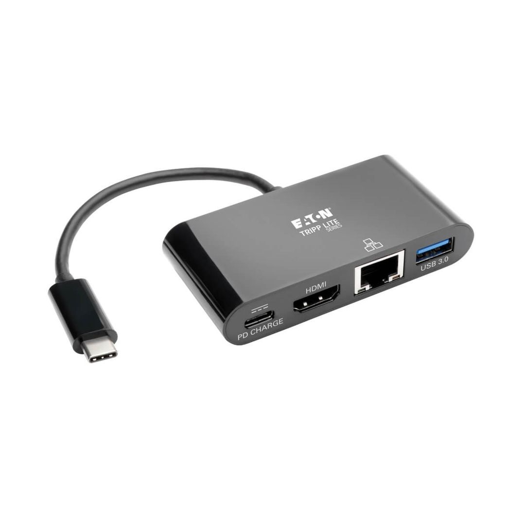 Tripp Lite U444-06N-H4GUBC USB-C Multiport Adapter - 4K HDMI, USB 3.x (5Gbps) Hub Port, GbE, 60W PD Charging, HDCP, Black - Image 1
