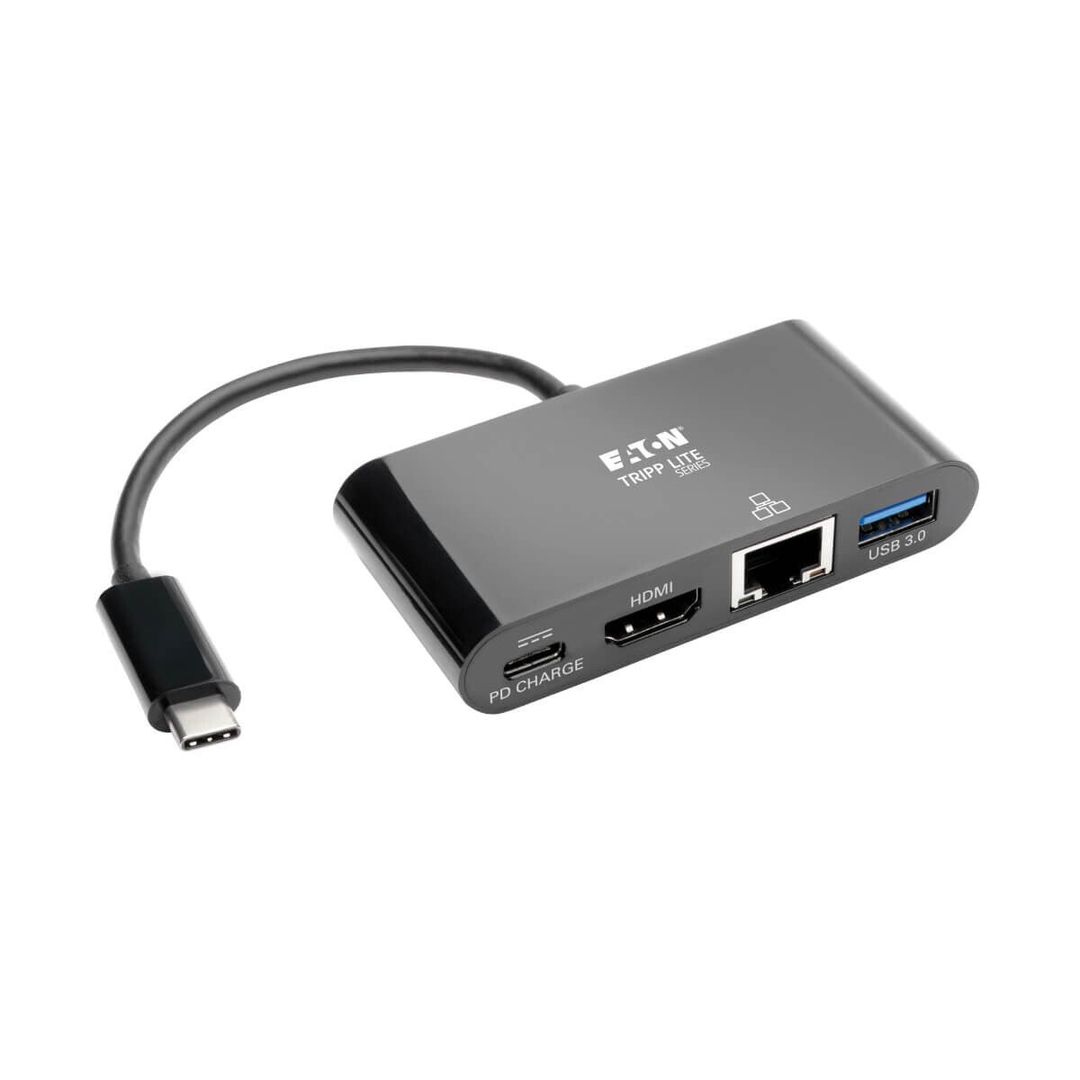 Tripp Lite U444-06N-HGUB-C USB-C Multiport Adapter - HDMI, USB 3.x (5Gbps) Hub Port, Gigabit Ethernet, 60W PD Charging, HDCP, Black - Image 1