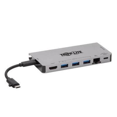 Tripp Lite U442-DOCK5D-GY USB-C Dock - 4K HDMI USB 3.x (5Gbps) USB-A/C Hub Ports GbE Memory Card 100W PD Charging Detachable Cord