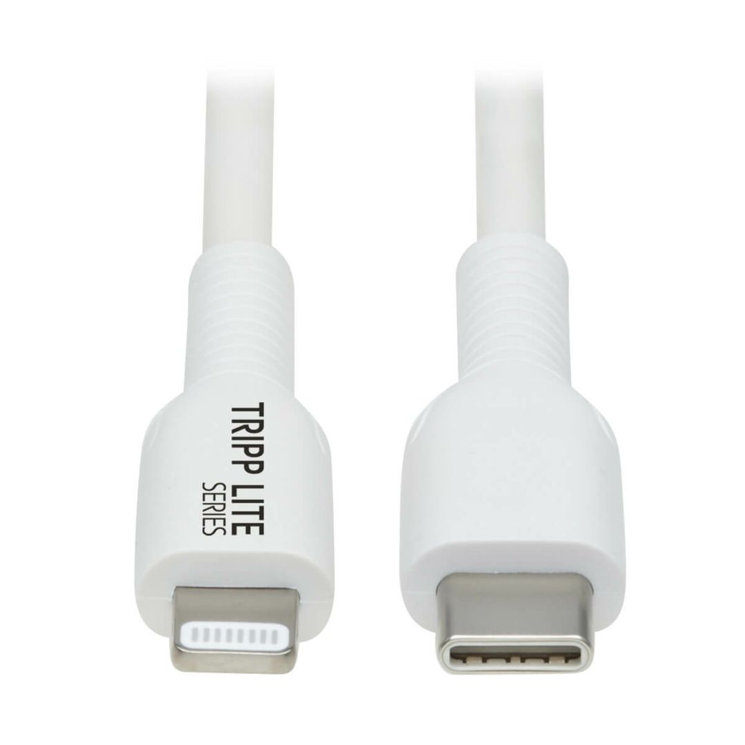 Tripp Lite M102AB-02M-WH Safe-IT USB-C to Lightning Sync/Charge Antibacterial Cable (M/M), MFi Certified, White, 2 m (6.6 ft.) - Image 1