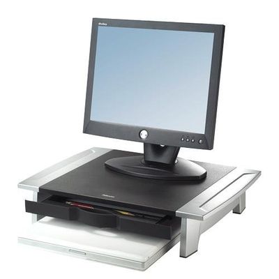 Fellowes Computer Monitor Stand with 5 Height Adjustments - Office Suites Monitor Riser with Storage Tray - Ergonomic Adjustable Monitor Stand for Computers - Max Weight 36KG/Max Size 28" - Graphite