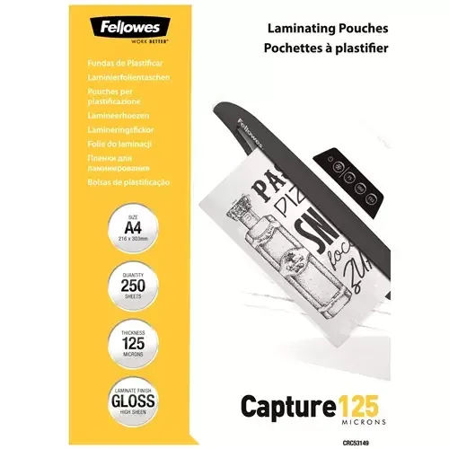 Fellowes A4 Glossy 125 Micron Laminating Pouch Value Pack - Image 1