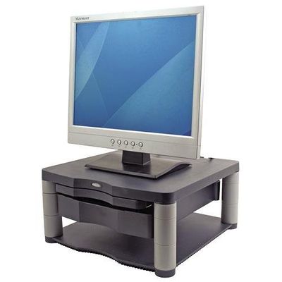 Fellowes Computer Monitor Stand with 3 Height Adjustments - Premium Monitor Riser Plus with Cable Management - Ergonomic Adjustable Monitor Stand for Computers - Max Weight 36KG/Max Size 21" - Graphite