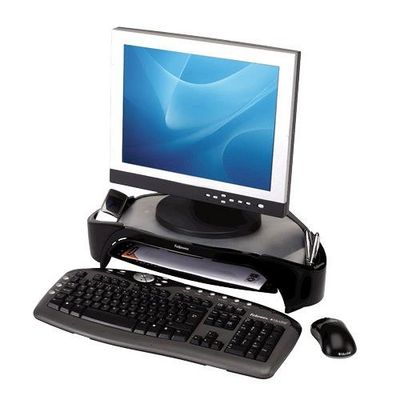 Fellowes Computer Monitor Stand with 3 Height Adjustments - Smart Suites Monitor Riser Plus with Storage Area - Ergonomic Adjustable Monitor Stand for Computers - Max Weight 10KG/Max Size 21" - Black