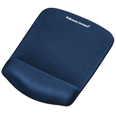 Fellowes Mouse Mat Wrist Support - PlushTouch Mouse Pad with Non Slip Rubber Base & Antibacterial Protection - Ergonomic Mouse Mat for Computer Laptop Home Office Use - Blue Blue Monochromatic Fabric Foam Wrist rest Non-slip base