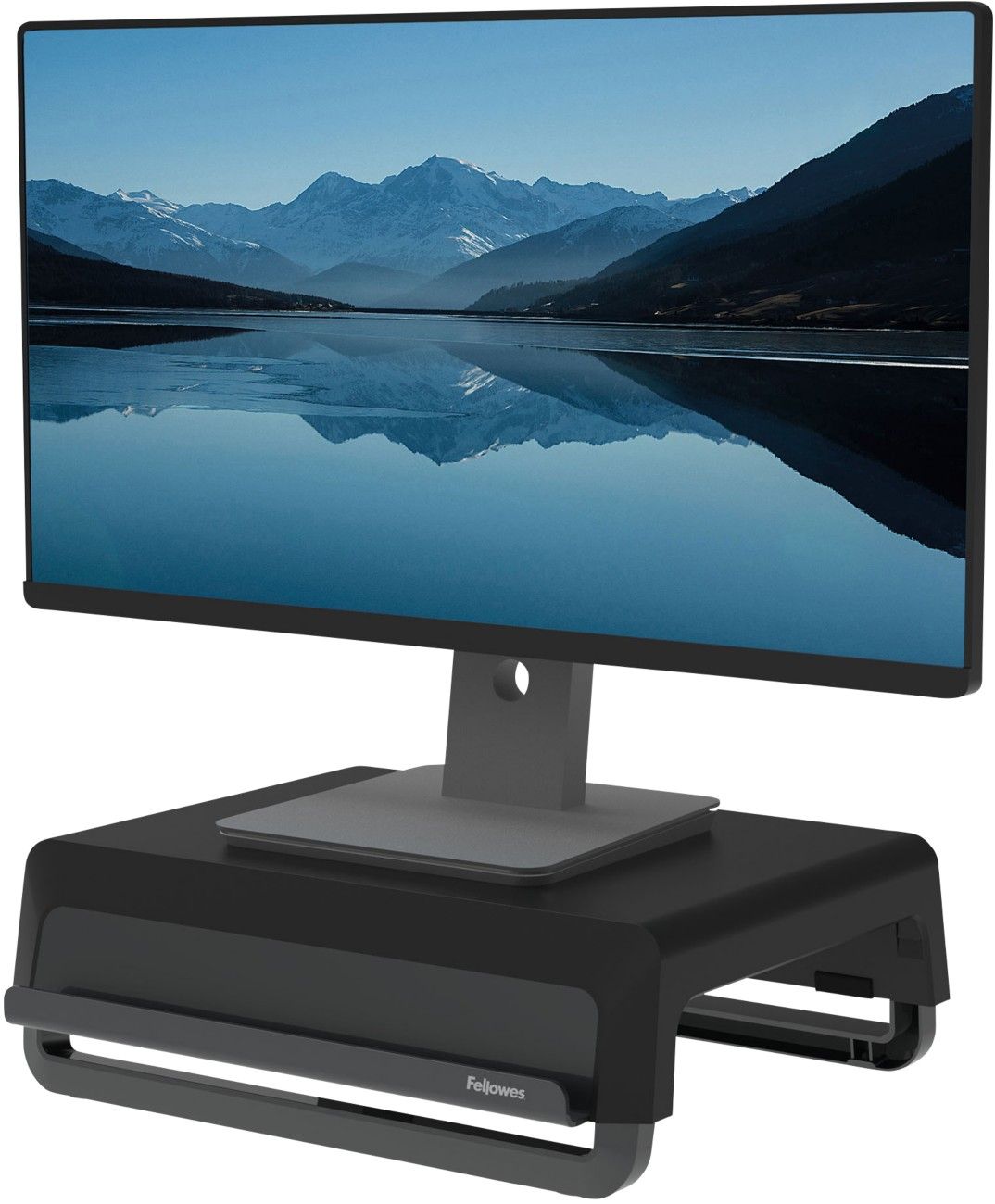 Fellowes Computer Monitor Stand with 3 Height Adjustments - Breyta Monitor Riser with Cable Management - Ergonomic Adjustable Monitor Stand for Computers - Max Weight 15KG - Black - Image 1