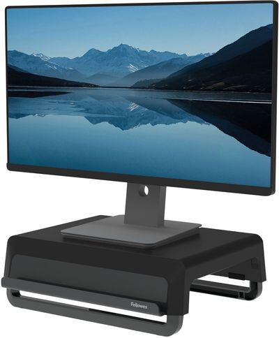 Fellowes Computer Monitor Stand with 3 Height Adjustments - Breyta Monitor Riser with Cable Management - Ergonomic Adjustable Monitor Stand for Computers - Max Weight 15KG - Black