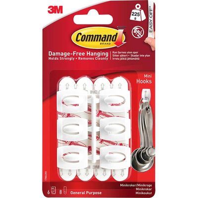 Command™ 17006 White Mini Hooks (Pack 6) - Thumbnail 2