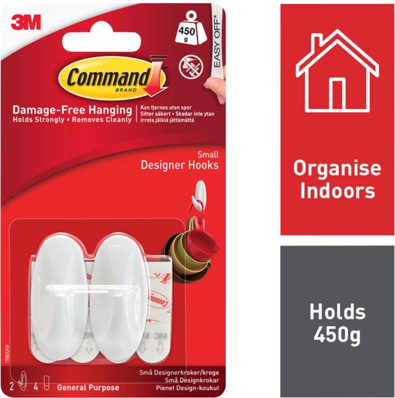 3M Command Small Oval Hooks With Command Adhesive Strips White (Pack 2) - 7100117616 - Image 1