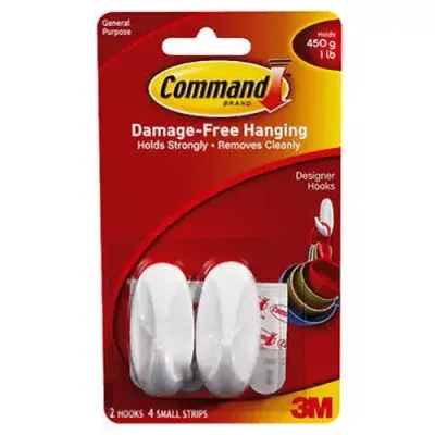 3M Command Small Oval Hooks With Command Adhesive Strips White (Pack 2) - 7100117616 - Thumbnail 2