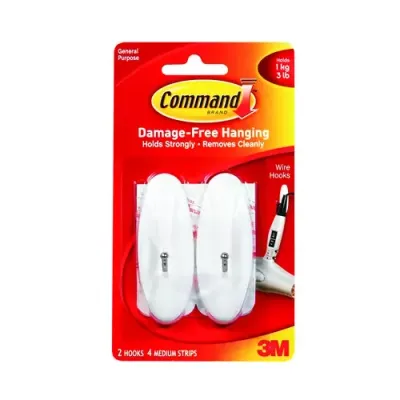 3M Command Medium Wire Hooks With Command Adhesive Strips White (Pack 2) - 7100117613 - Thumbnail 2