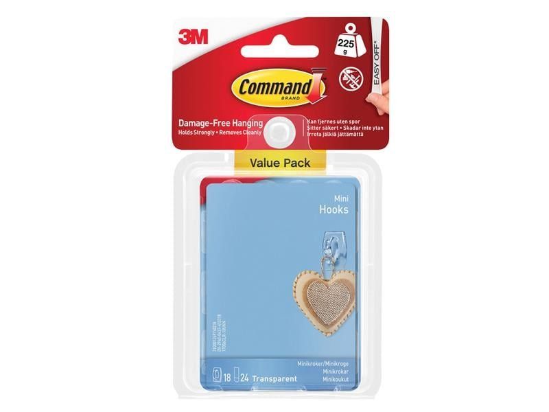 Command™ 17006CLR-VP Clear Mini Hooks Value Pack (Pack 18) - Image 1