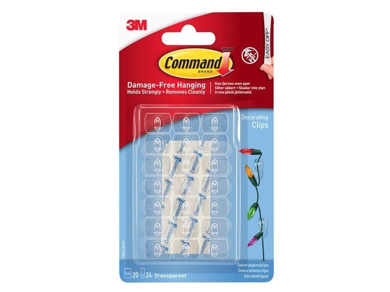 Command™ 17026CLR Clear Decorating Clips With Clear Strips (Pack 20) - Image 1
