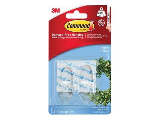 Command™ 17091CLR Clear Hooks With Clear Strips Medium (Pack 2)