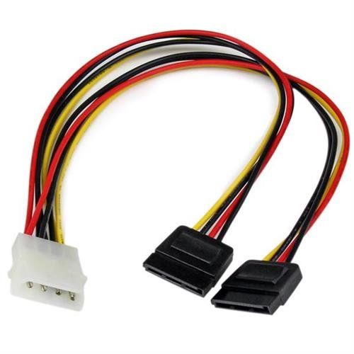 StarTech.com 12in LP4 to 2x SATA Power Y Cable Adapter Molex (4-pin) 2 x SATA 15-pin 0.304 m Male Straight Straight - Image 1