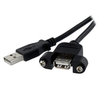 StarTech.com 1 ft Panel Mount USB Cable A to A - F/M. Cable length: 0.3 m. Connector 1: USB A Connector 2: USB A USB version: USB 2.0 Connector gender: Male/Female Product colour: Black