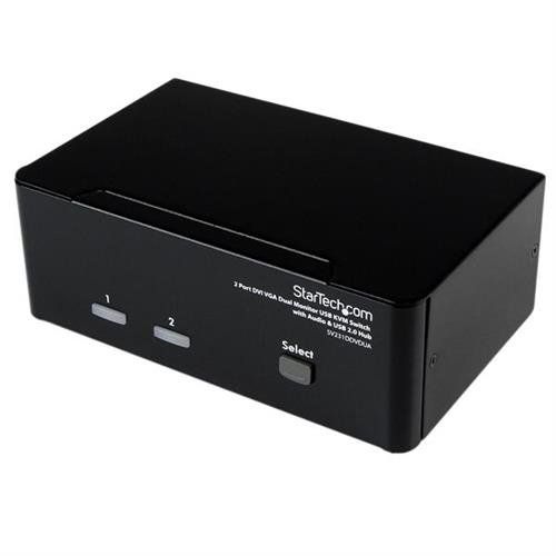 StarTech.com 2 Port DVI VGA Dual Monitor KVM Switch USB with Audio & USB 2.0 Hub - TAA - Image 1