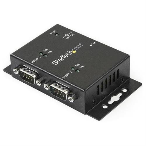 StarTech.com 2 Port Industrial Wall Mountable USB to Serial Adapter Hub with DIN Rail Clips - TAA - Image 1