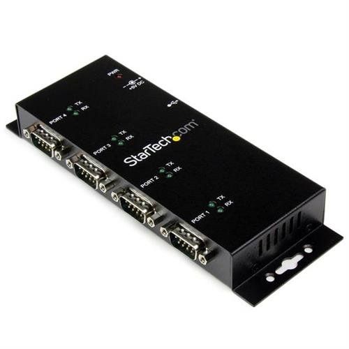 StarTech.com 4 Port USB to DB9 RS232 Serial Adapter Hub Industrial DIN Rail and Wall Mountable - TAA - Image 1