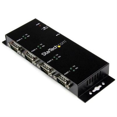 StarTech.com 4 Port USB to DB9 RS232 Serial Adapter Hub Industrial DIN Rail and Wall Mountable - TAA