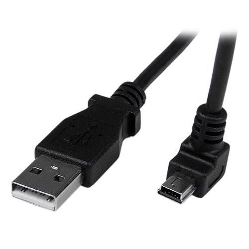StarTech.com 2m Mini USB Cable - A to Down Angle Mini B. Cable length: 2 m. Connector 1: USB A Connector 2: Mini-USB B USB version: USB 2.0 Maximum data transfer rate: 0.48 Gbit/s Connector contacts plating: Nickel Product colour: Black - Image 1