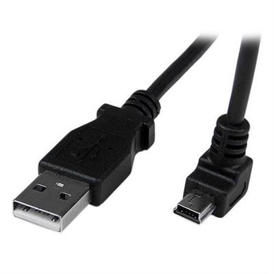 StarTech.com 2m Mini USB Cable - A to Down Angle Mini B. Cable length: 2 m. Connector 1: USB A Connector 2: Mini-USB B USB version: USB 2.0 Maximum data transfer rate: 0.48 Gbit/s Connector contacts plating: Nickel Product colour: Black