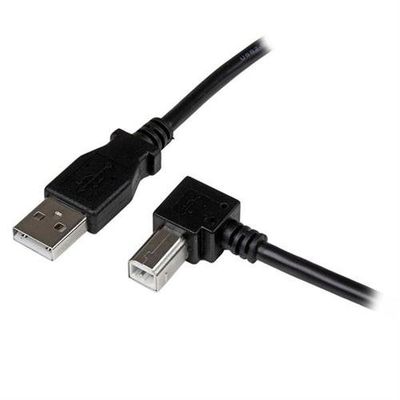 StarTech.com 3m USB 2.0 A to Right Angle B Cable - M/M. Cable length: 3 m. Connector 1: USB A Connector 2: USB B USB version: USB 2.0 Connector contacts plating: Nickel Product colour: Black