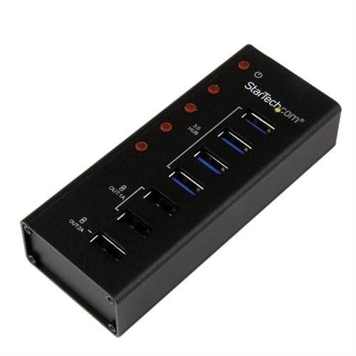 StarTech.com 4 Port USB 3.0 Hub (5Gbps) plus 3 Dedicated USB Charging Ports (2 x 1A & 1 x 2A) - Wall Mountable Metal Enclosure USB 3.2 Gen 1 (3.1 Gen 1) Type-B USB 2.0 USB 3.2 Gen 1 (3.1 Gen 1) Type-A 5000 Mbit/s Black Aluminium DC - Image 1