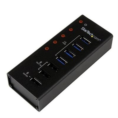 StarTech.com 4 Port USB 3.0 Hub (5Gbps) plus 3 Dedicated USB Charging Ports (2 x 1A &amp; 1 x 2A) - Wall Mountable Metal Enclosure USB 3.2 Gen 1 (3.1 Gen 1) Type-B USB 2.0 USB 3.2 Gen 1 (3.1 Gen 1) Type-A 5000 Mbit/s Black Aluminium DC