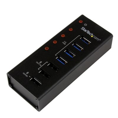 StarTech.com 4 Port USB 3.0 Hub (5Gbps) plus 3 Dedicated USB Charging Ports (2 x 1A &amp; 1 x 2A) - Wall Mountable Metal Enclosure USB 3.2 Gen 1 (3.1 Gen 1) Type-B USB 2.0 USB 3.2 Gen 1 (3.1 Gen 1) Type-A 5000 Mbit/s Black Aluminium DC - Thumbnail 2