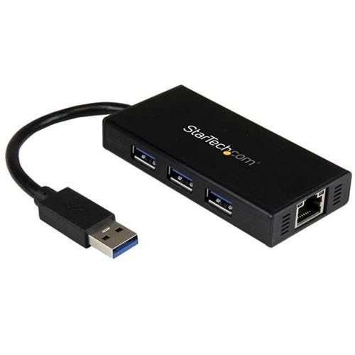 StarTech.com 3-Port Portable USB 3.0 Hub plus Gigabit Ethernet - 5Gbps - Aluminum with Built-in Cable - TAA - Image 1